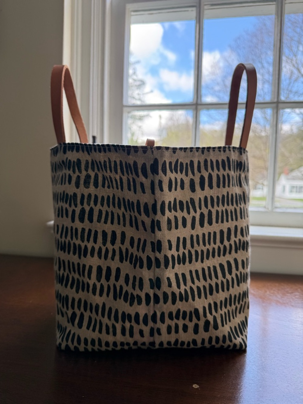 bookhou Printed Canvas Tote Bag Leather Handle Handmade Minimalist Project Bag